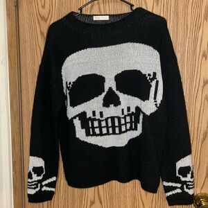 Thick Black Sweater with Skull Design